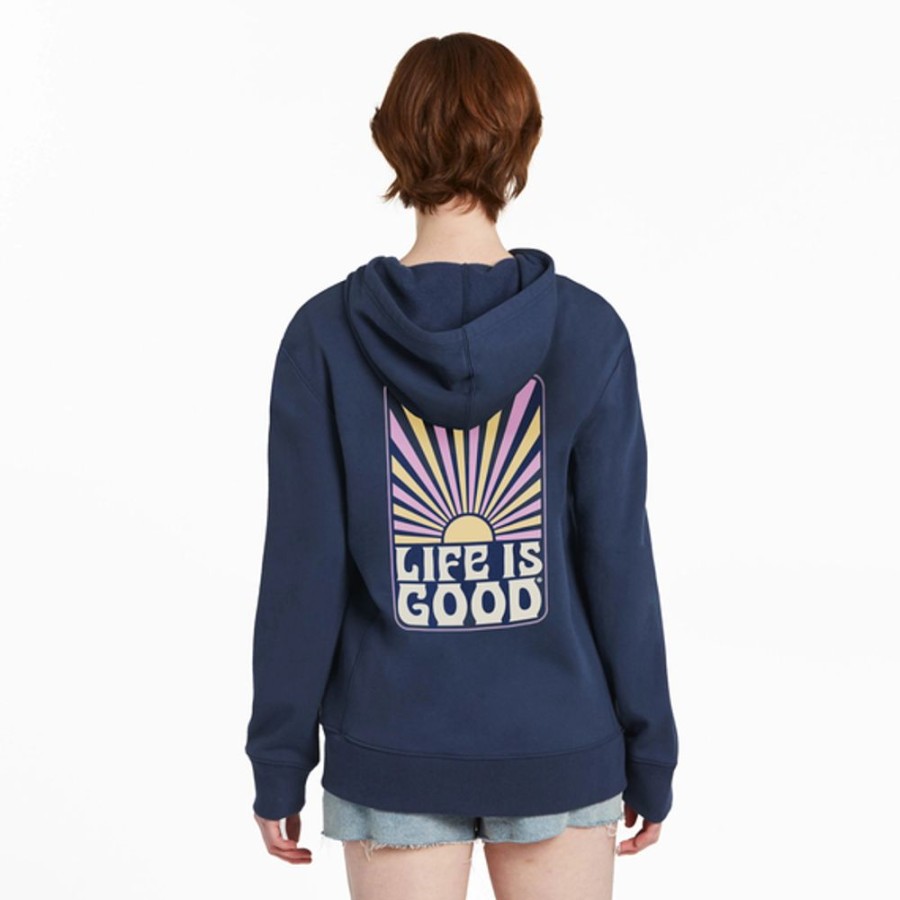 Women Life is Good Sweatshirts & Hoodies | Women'S Retro Sunburst Simply True Fleece Zip Hoodie Darkest Blue