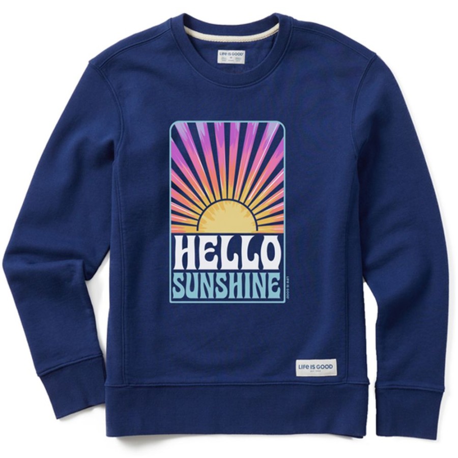 Women Life is Good Sweatshirts & Hoodies | Women'S Tie Dye Hello Sunshine Retro Simply True Fleece Crew Darkest Blue