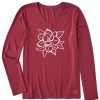 Women Life is Good Graphic Tees | Women'S Halo Magnolia Long Sleeve Crusher Vee Cranberry Red