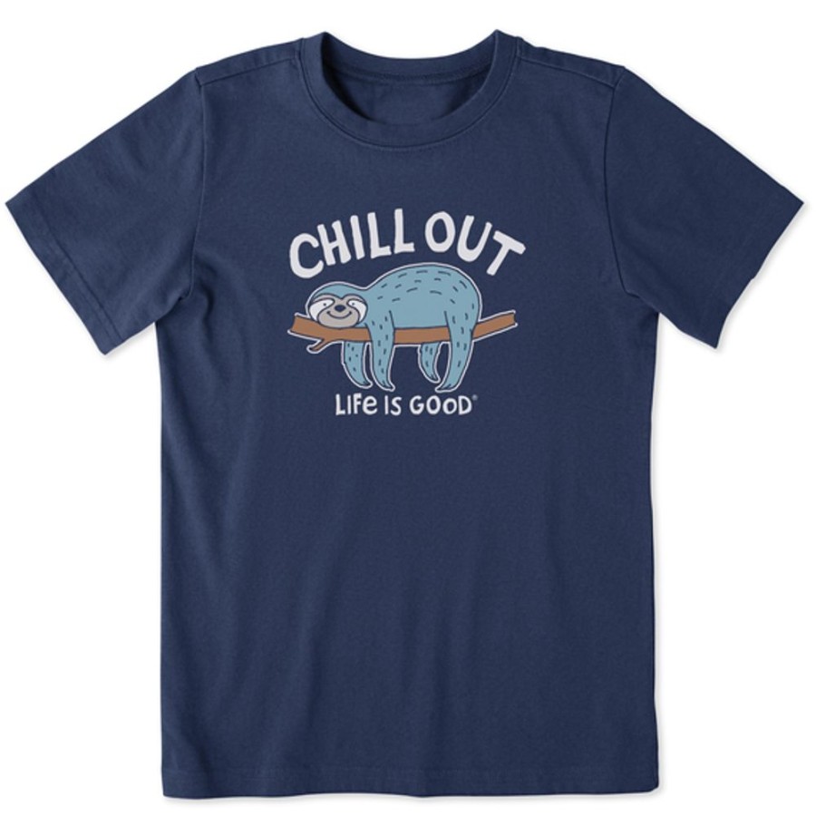 Kids Life is Good Graphic Tees | Kids Chill Out Sloth Crusher Tee Darkest Blue