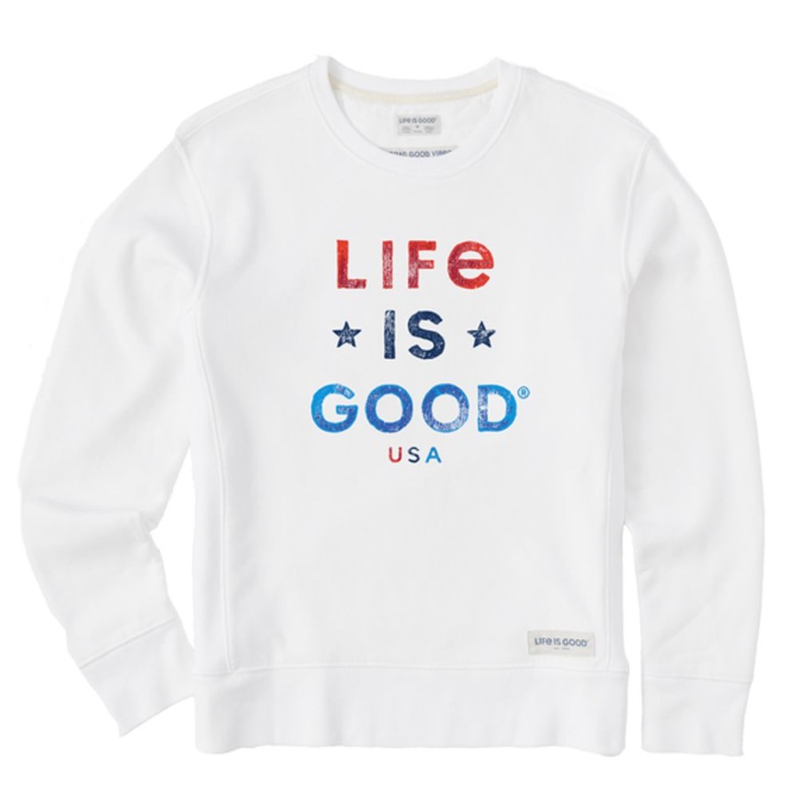 Women Life is Good Sweatshirts & Hoodies | Women'S Life Is Good Usa Simply True Fleece Crew Cloud White