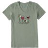 Women Life is Good Graphic Tees | Women'S I Need Wine Glasses Short Sleeve Vee Moss Green