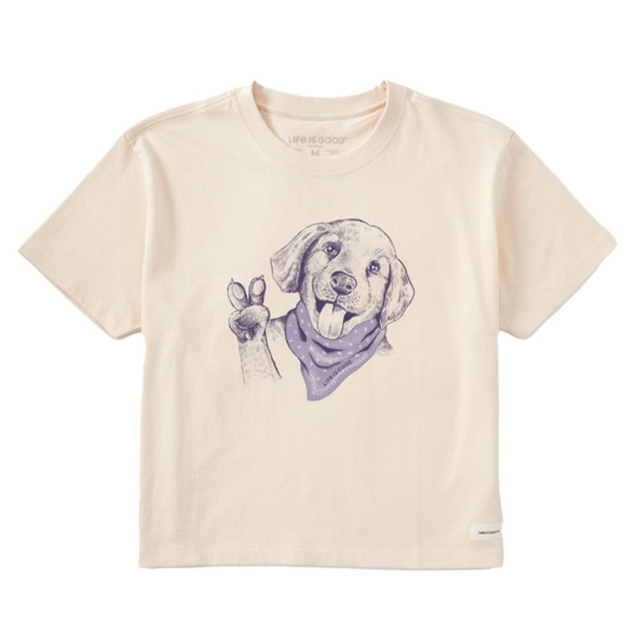 Women Life is Good Boxy Tees | Women'S Fineline Peaceful Puppy Boxy Crusher Tee Putty White