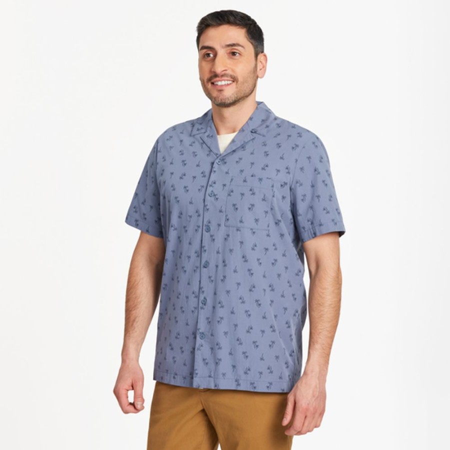 Men Life is Good Casual Shirts | Men'S Simple Palm Pattern Camp Shirt Darkest Blue