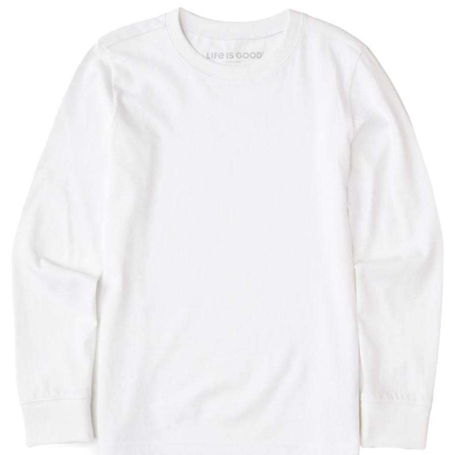 Kids Life is Good Solid Tees | Kids Solid Long Sleeve Crusher Tee Cloud White