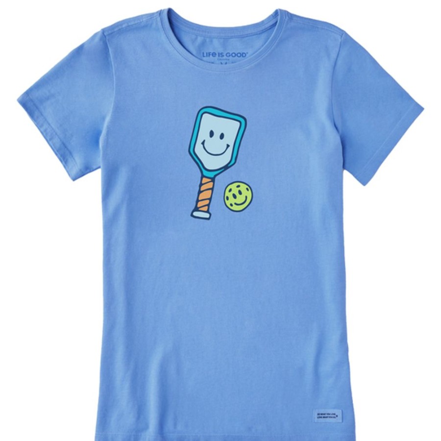 Home Life is Good Pickleball | Women'S Quirky Smiley Pickleball Short Sleeve Tee Cornflower Blue