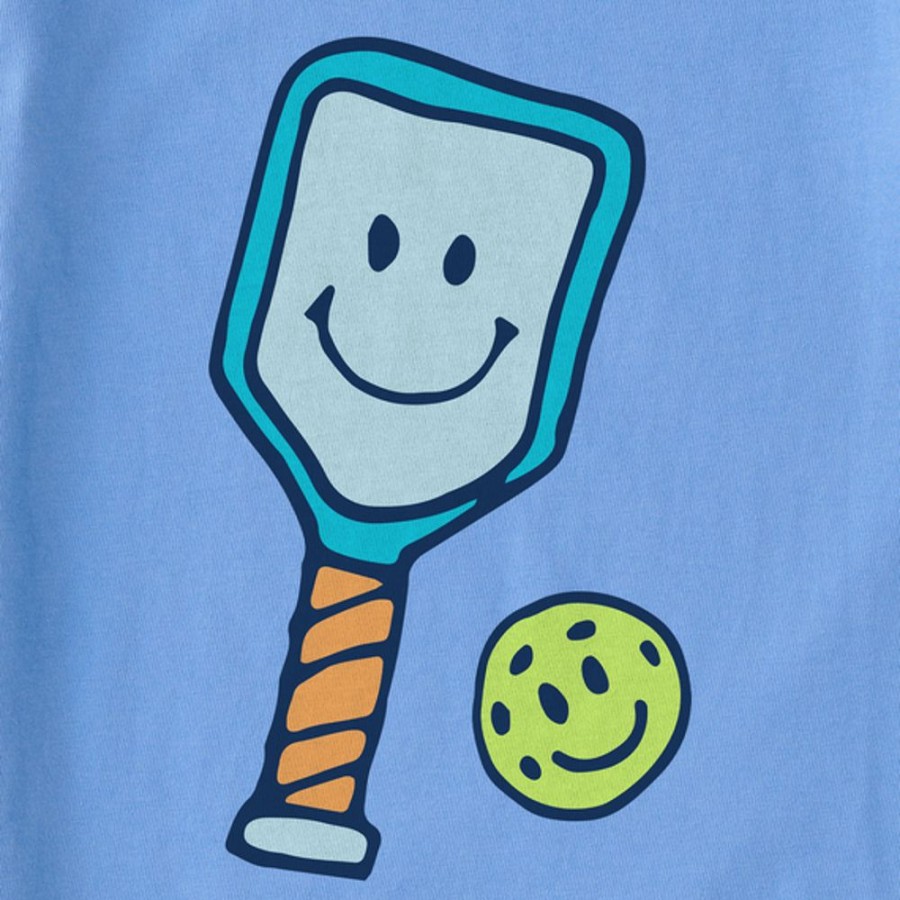 Home Life is Good Pickleball | Women'S Quirky Smiley Pickleball Short Sleeve Tee Cornflower Blue