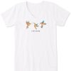 Women Life is Good Graphic Tees | Women'S Three Fall Hummingbirds Short Sleeve Vee Cloud White