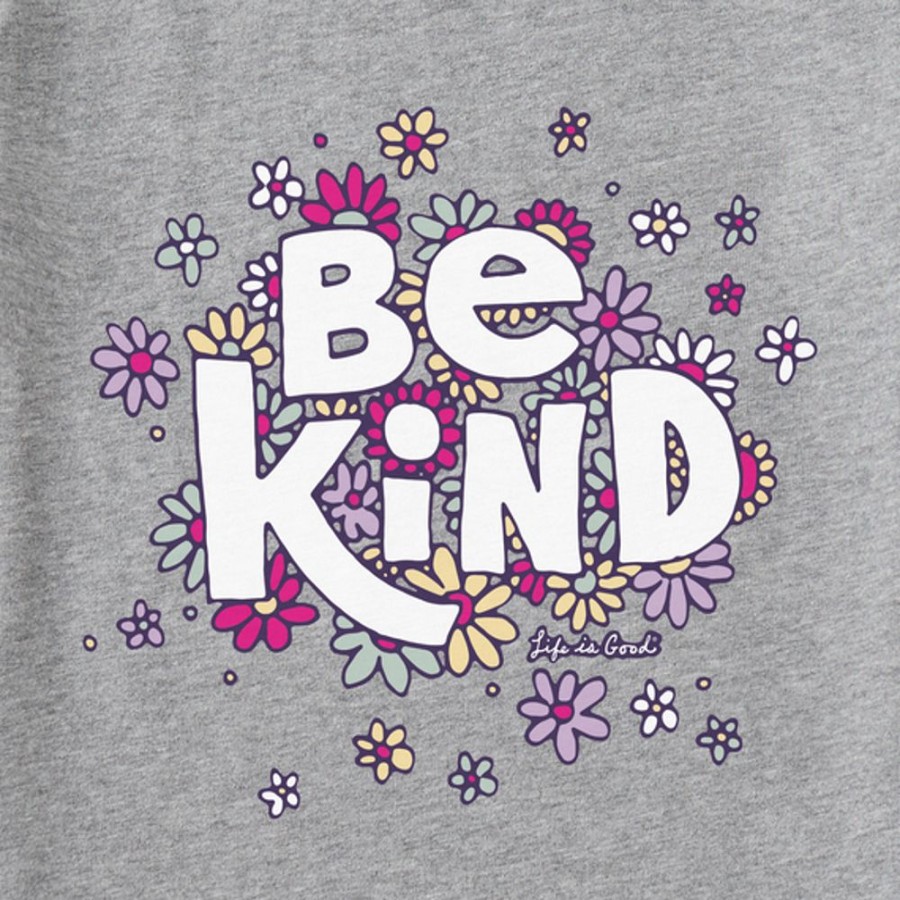 Women Life is Good Graphic Tees | Women'S Be Kind Flower Lines Short Sleeve Vee Heather Gray