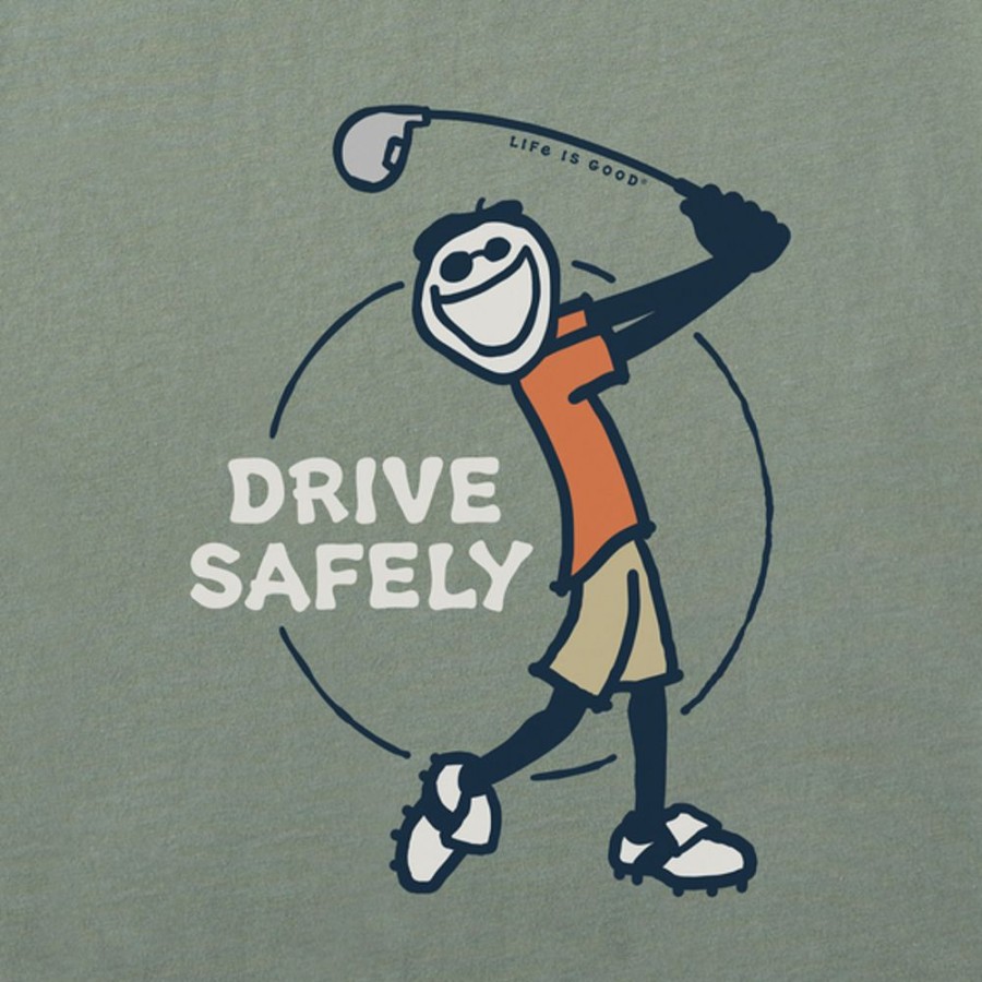 Men Life is Good Graphic Tees | Men'S Vintage Jake Golf Drive Safely Short Sleeve Tee Moss Green