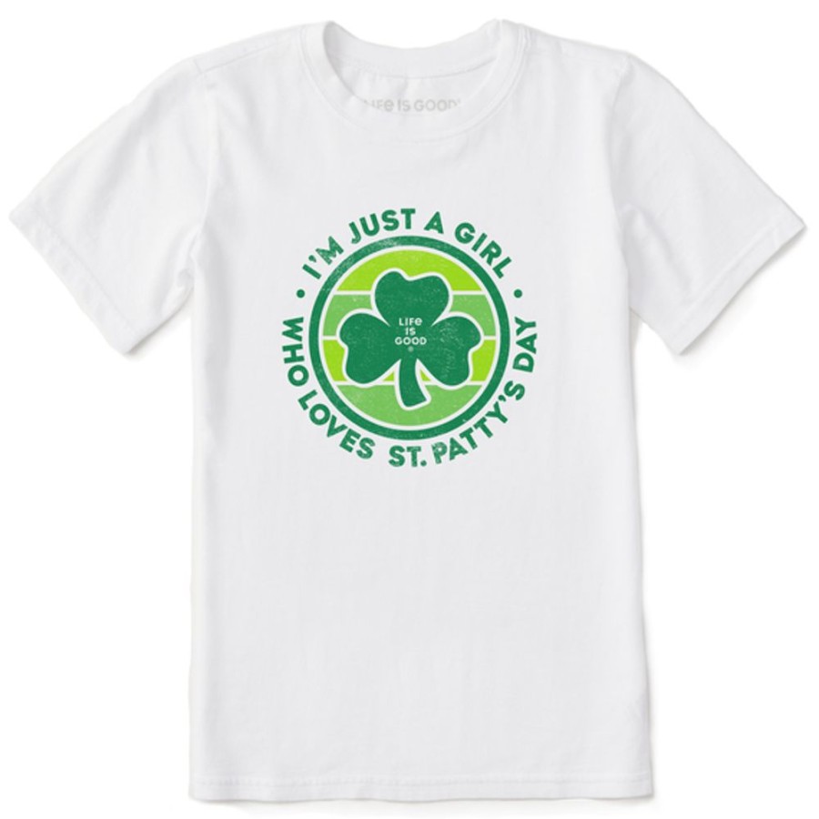 Kids Life is Good Graphic Tees | Kids Clean Just A Girl St. Pats Day Crusher Tee Cloud White