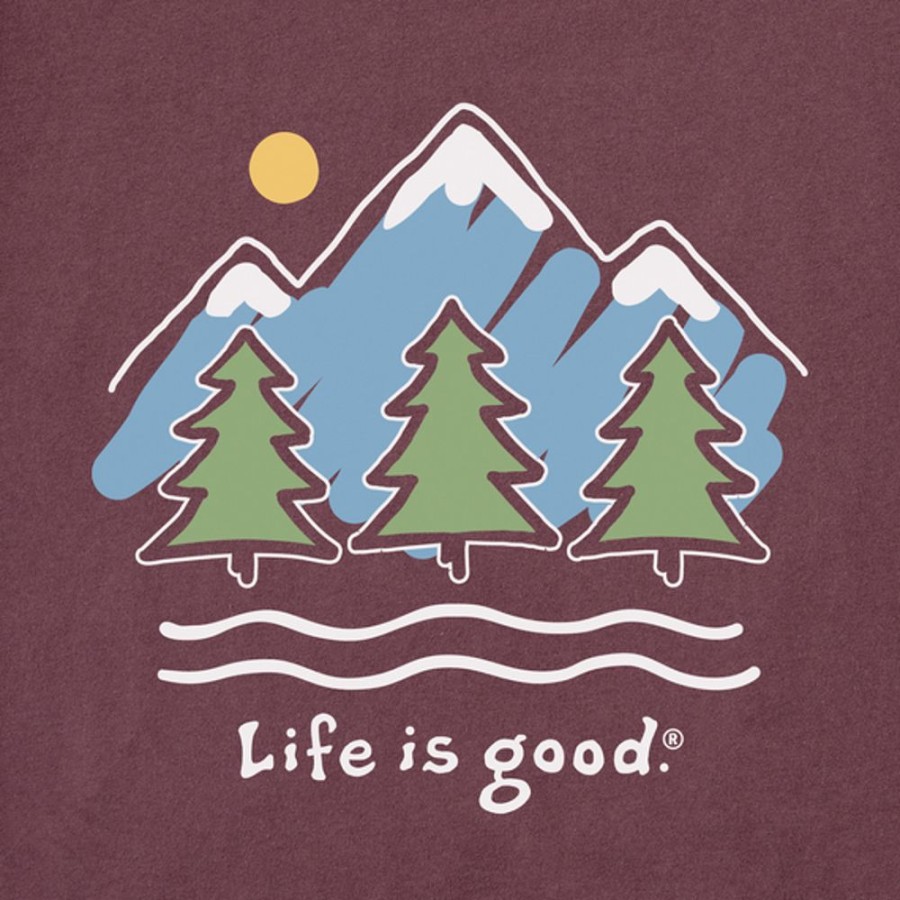 Men Life is Good Graphic Tees | Men'S Big Mountains Long Sleeve Crusher Tee Mahogany Brown