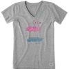 Women Life is Good Graphic Tees | Women'S Elegant Flamingos Crusher-Lite Vee Heather Gray