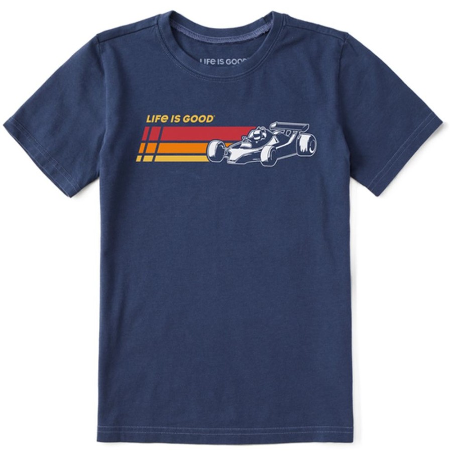 Kids Life is Good Graphic Tees | Kids Clean Race Car Stripes Crusher Tee Darkest Blue