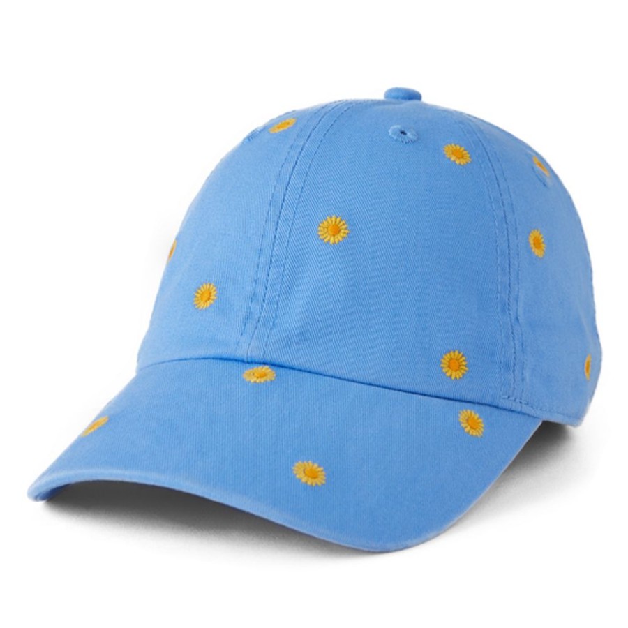 Women Life is Good Hats | Sunflower Pattern Chill Cap Cornflower Blue