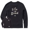 Women Life is Good Sweatshirts & Hoodies | Women'S Lig Vintage Wordmark Stacked Simply True Fleece Crew Jet Black