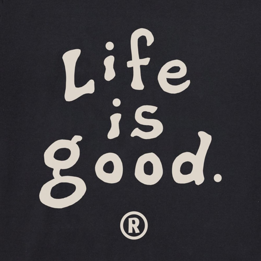 Women Life is Good Sweatshirts & Hoodies | Women'S Lig Vintage Wordmark Stacked Simply True Fleece Crew Jet Black