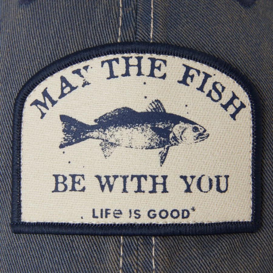 Men Life is Good Hats | Fish Be With You Old Favorite Mesh Back Cap Darkest Blue