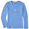 Women Life is Good Graphic Tees | Women'S Detailed Wildflowers Long Sleeve Crusher Vee Cornflower Blue