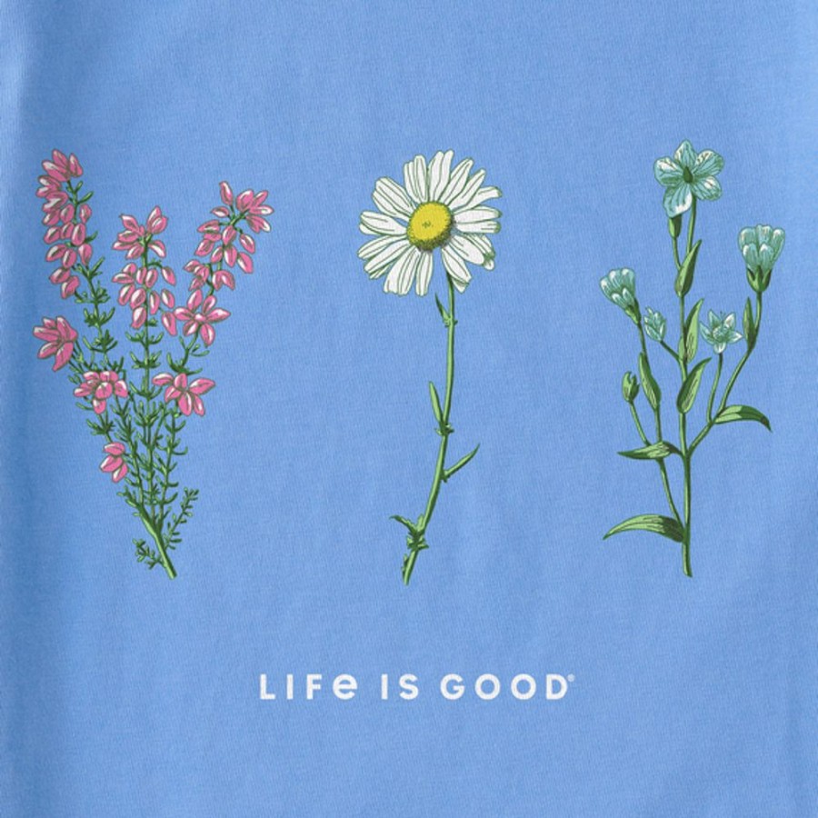 Women Life is Good Graphic Tees | Women'S Detailed Wildflowers Long Sleeve Crusher Vee Cornflower Blue