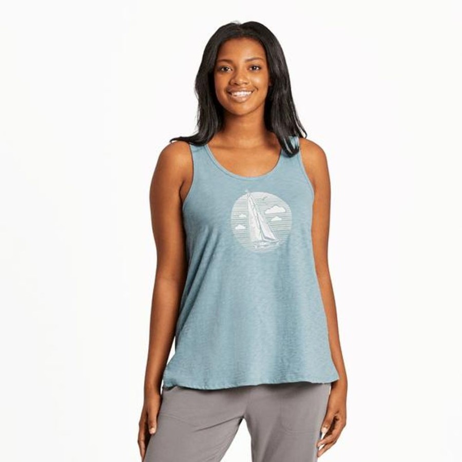 Women Life is Good Active & Slub Tops | Women'S Smooth Sailing Textured Slub Tank Smoky Blue