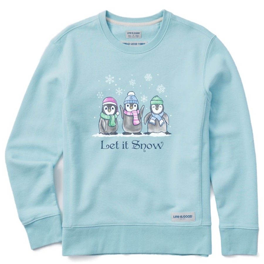 Women Life is Good Sweatshirts & Hoodies | Women'S Let It Snow Penguins Simply True Fleece Crew Beach Blue