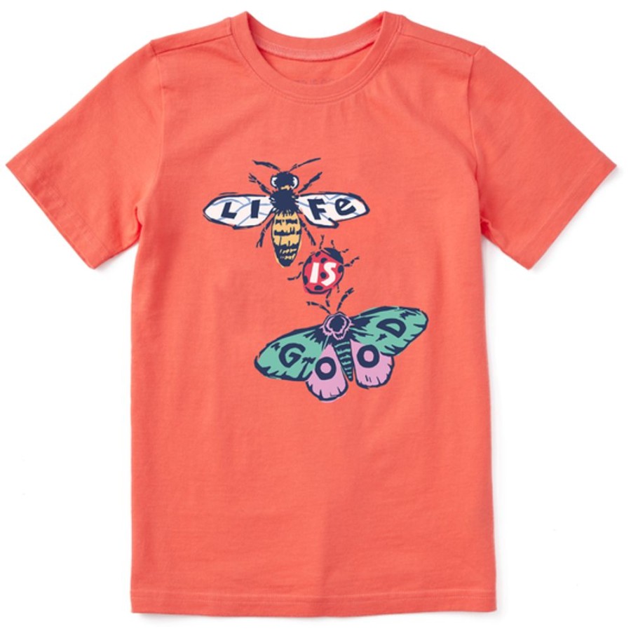 Kids Life is Good Graphic Tees | Kids Woodcut Bee & Butterfly Crusher Tee Mango Orange