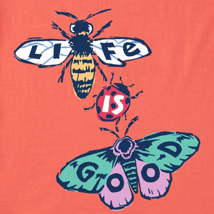 Kids Life is Good Graphic Tees | Kids Woodcut Bee & Butterfly Crusher Tee Mango Orange