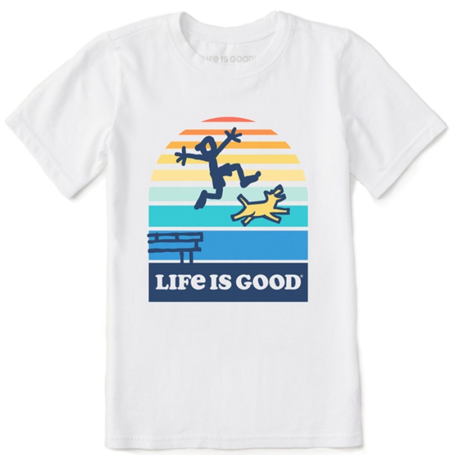 Kids Life is Good Graphic Tees | Kids Clean Stripey Dock Jump Crusher Tee Cloud White