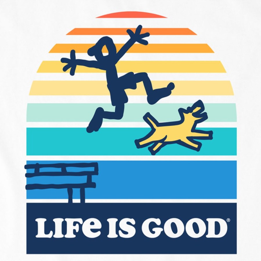 Kids Life is Good Graphic Tees | Kids Clean Stripey Dock Jump Crusher Tee Cloud White