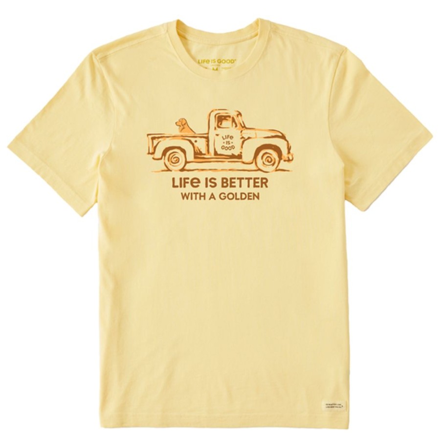 Men Life is Good Graphic Tees | Men'S Clean Better With A Golden Truck Crusher Tee Sandy Yellow