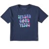 Women Life is Good Boxy Tees | Women'S Tie Dye Spread Good Vibes Smiley Boxy Crusher Tee Darkest Blue