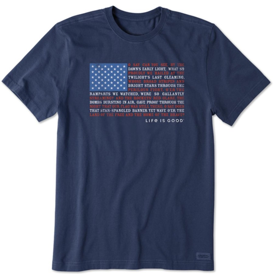 Men Life is Good Graphic Tees | Men'S Anthem Flag Short Sleeve Tee Darkest Blue