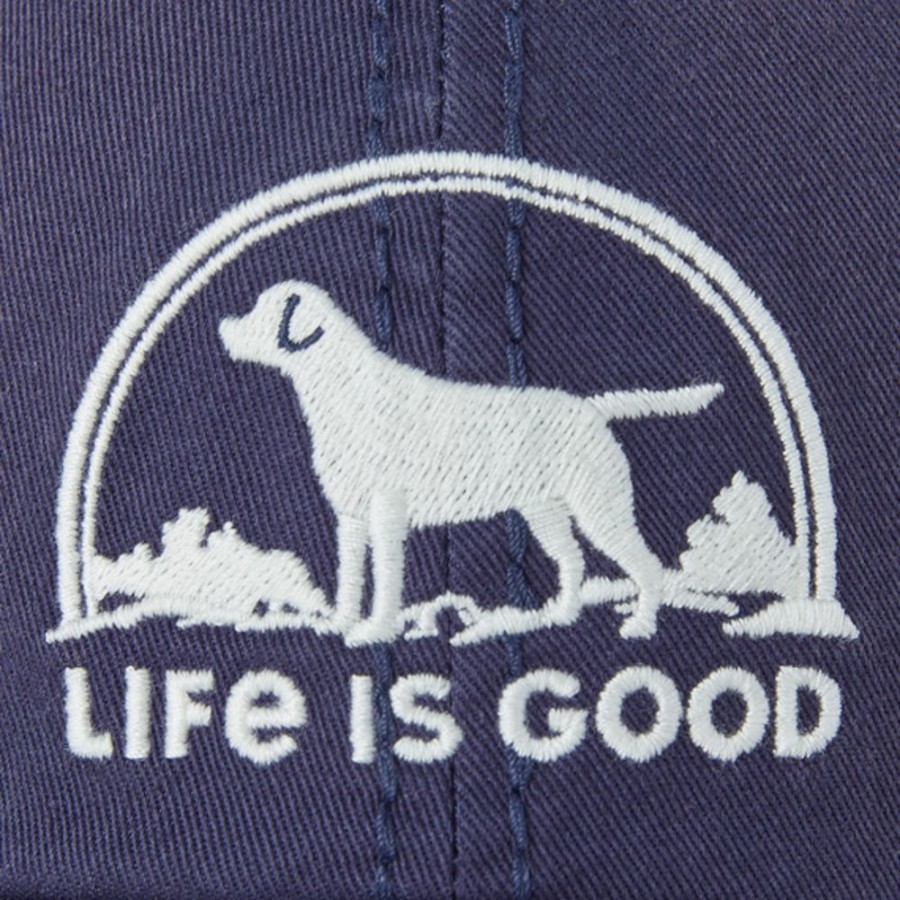 Women Life is Good Hats | Floral Sunset Dog Sunwashed Chill Cap Darkest Blue