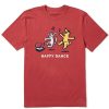 Men Life is Good Graphic Tees | Men'S Rocket And Cat Happy Dance Short Sleeve Tee Faded Red