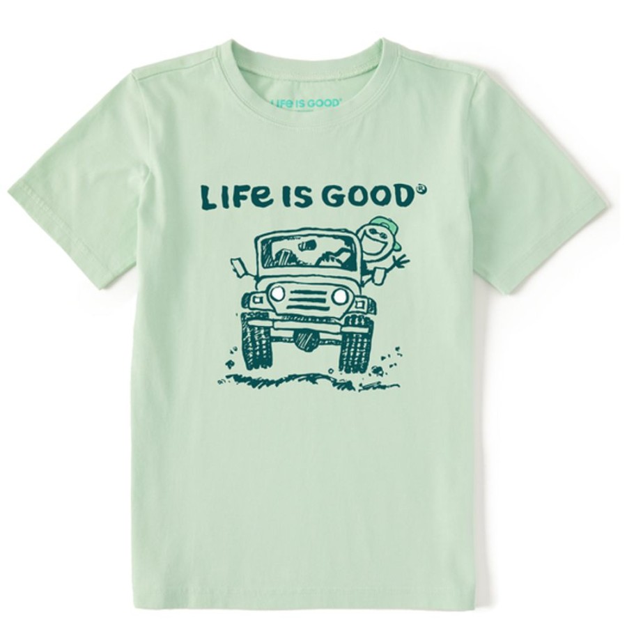 Kids Life is Good Graphic Tees | Kids Big Head Jake 4X4 Crusher Tee Sage Green