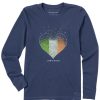 Women Life is Good Graphic Tees | Women'S Irish Heart Shamrock Fade Long Sleeve Crusher Tee Darkest Blue