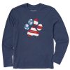 Men Life is Good Graphic Tees | Men'S Us Flag Paw Long Sleeve Tee Darkest Blue