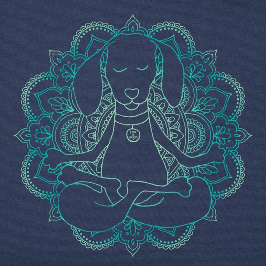 Women Life is Good Graphic Tees | Women'S Clean Mandala-Dog Short Sleeve Vee Darkest Blue