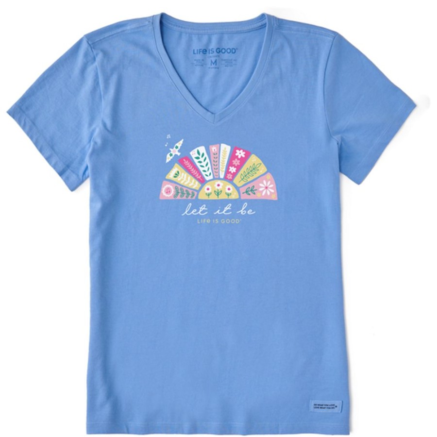 Women Life is Good Graphic Tees | Women'S Nordic Let It Be Sun Short Sleeve Vee Cornflower Blue