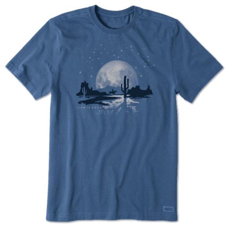 Men Life is Good Graphic Tees | Men'S Moonlight Rider Crusher Tee Vintage Blue