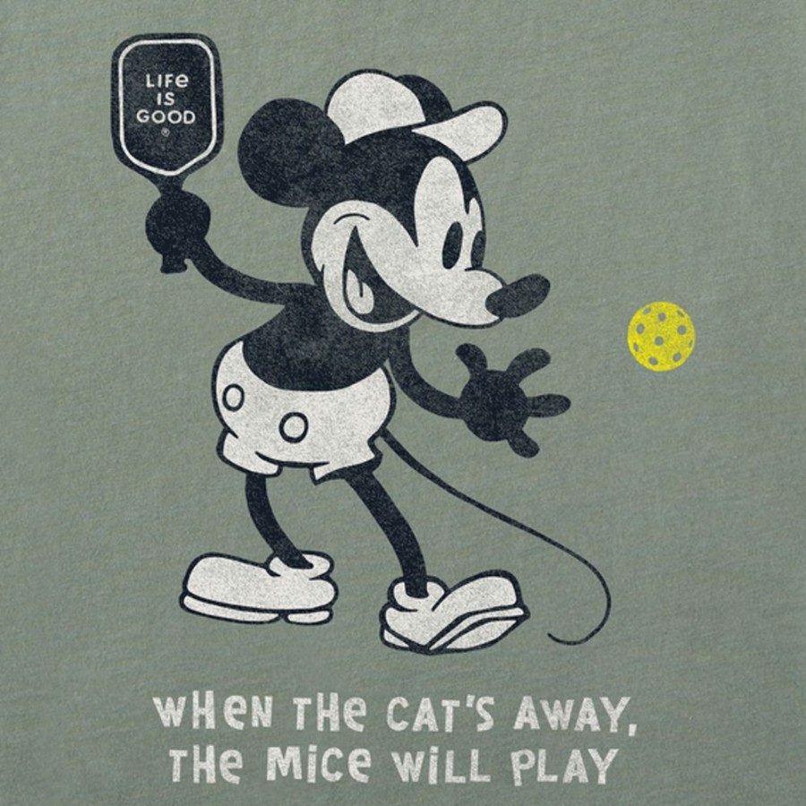 Men Life is Good Sweatshirts & Hoodies | Men'S Clean Steamboat Willie Pickleball Simply True Fleece Crew Moss Green