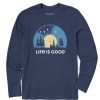 Men Life is Good Graphic Tees | Men'S Vinyl Sunset Long Sleeve Crusher Tee Darkest Blue