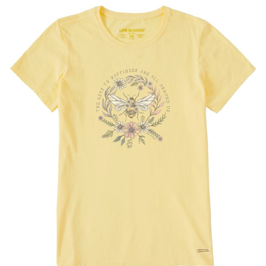 Women Life is Good Graphic Tees | Women'S Dreamy Bee Happiness All Around Crusher Tee Sandy Yellow