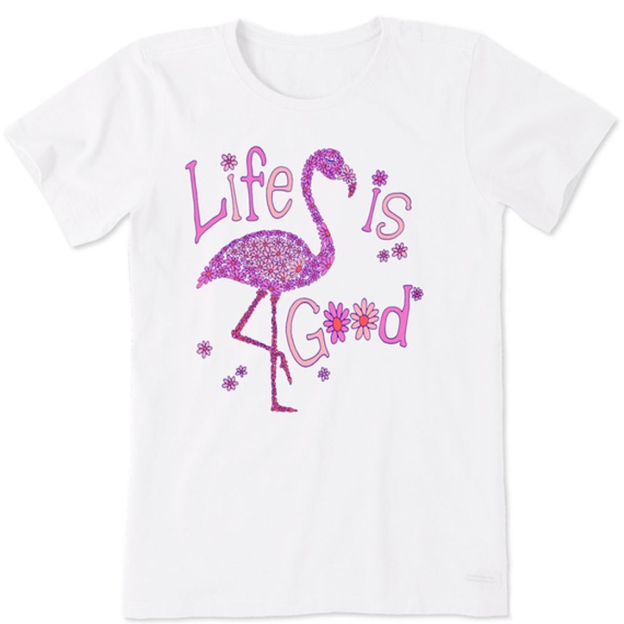 Women Life is Good Graphic Tees | Women'S Daisy Flamingo Short Sleeve Tee Cloud White