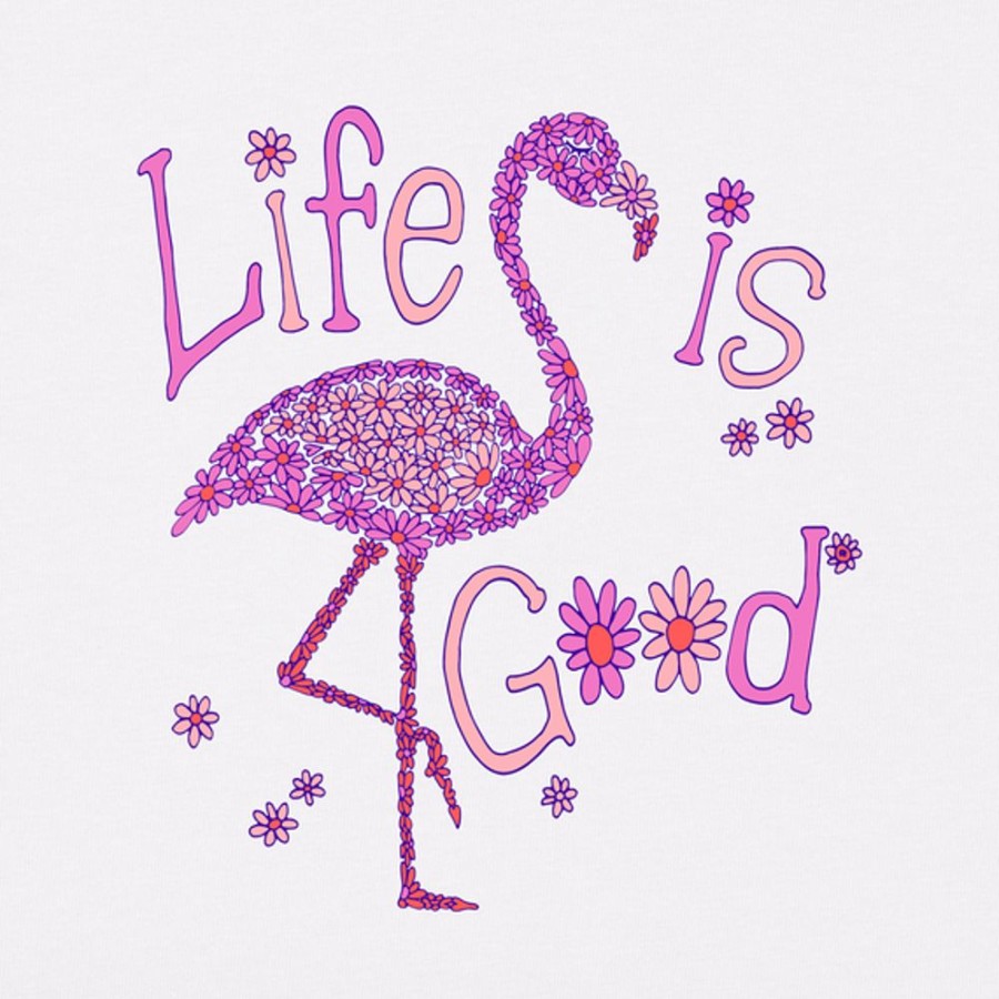 Women Life is Good Graphic Tees | Women'S Daisy Flamingo Short Sleeve Tee Cloud White