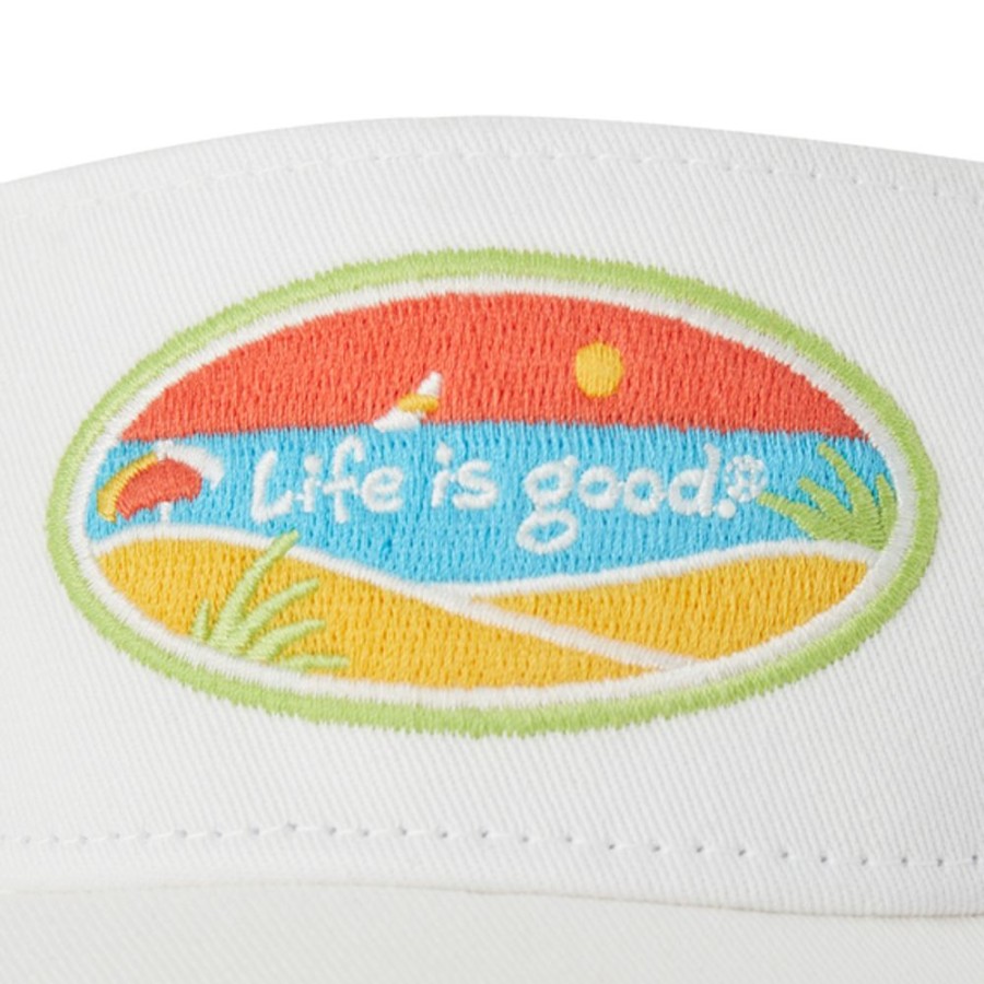 Women Life is Good Hats | Beach Scenic Oval Chill Cap Visor Cloud White