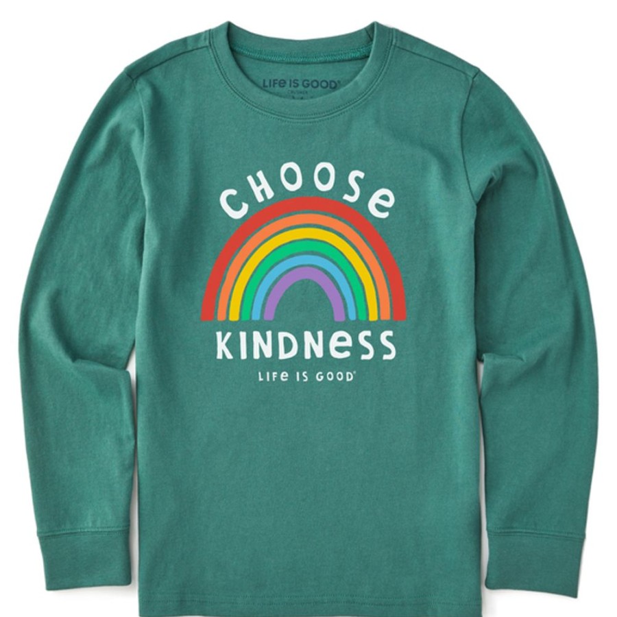 Kids Life is Good Graphic Tees | Kids Choose Kindness Long Sleeve Crusher Tee Spruce Green