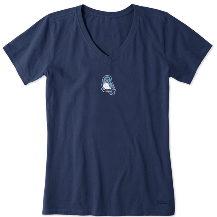 Women Life is Good Graphic Tees | Women'S Vintage Bluebird Small Crusher Vee Darkest Blue