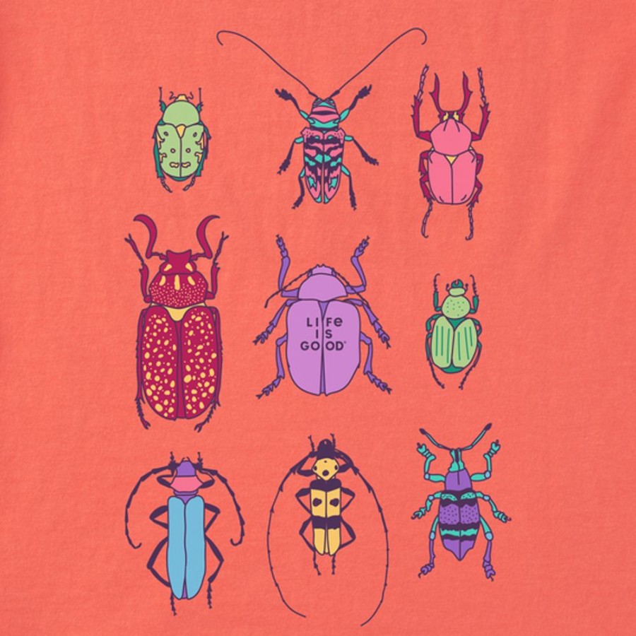 Women Life is Good Graphic Tees | Women'S Cool Bug Grid Boxy Crusher Tee Mango Orange